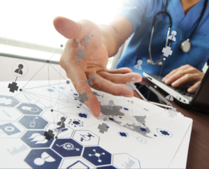 eHealth Digitalisierungsplattform für das Gesundheitswesen -  Illustration healthSolution.engine von Planfox